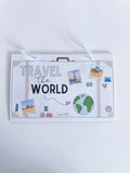 Explore the world with this interactive kit for kids. Contains a board book, Earth playdough cutter, custom map, crafts and activities for each continent, including a boomerang for Australia, stained glass Eiffel Tower for Europe, and maracas for South America.