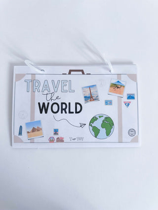 Explore the world with this interactive kit for kids. Contains a board book, Earth playdough cutter, custom map, crafts and activities for each continent, including a boomerang for Australia, stained glass Eiffel Tower for Europe, and maracas for South America.